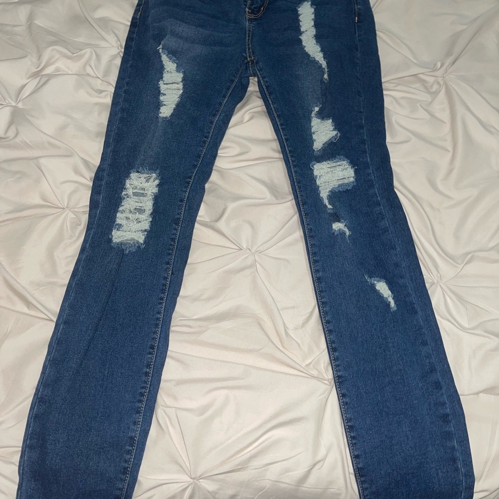 SHEIN Blue Skinny Distressed Jeans